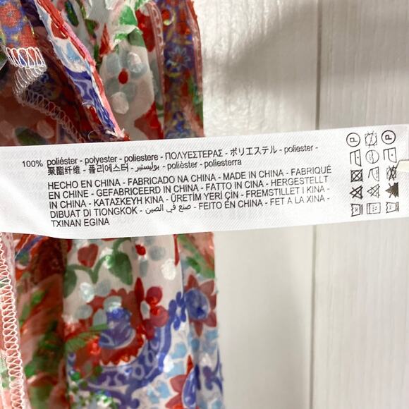 NWOT ZARA Top S Patchwork Jacquard Floral Print Chiffon Ruffle V Balloon-Long-Sl - Picture 9 of 12